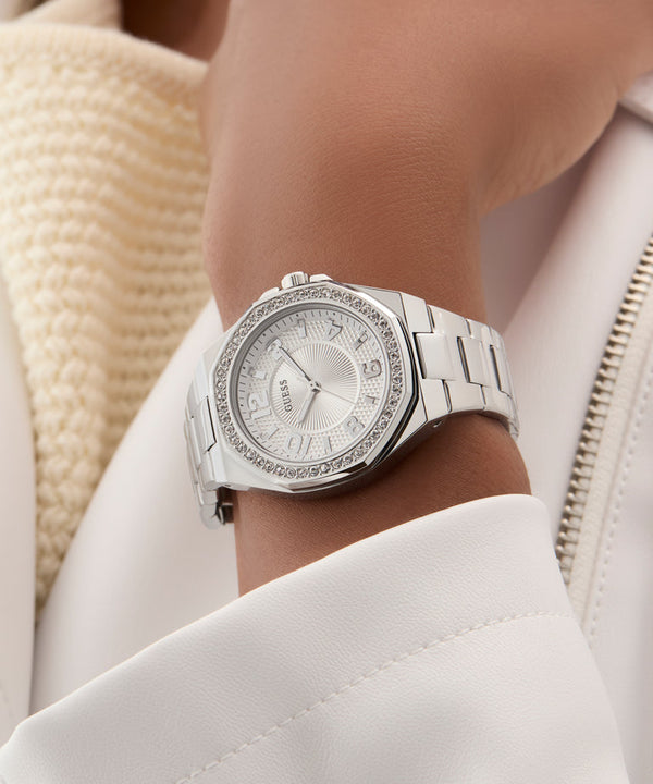 Reloj Dama Silver-Tone Crystal Bezel - Guess