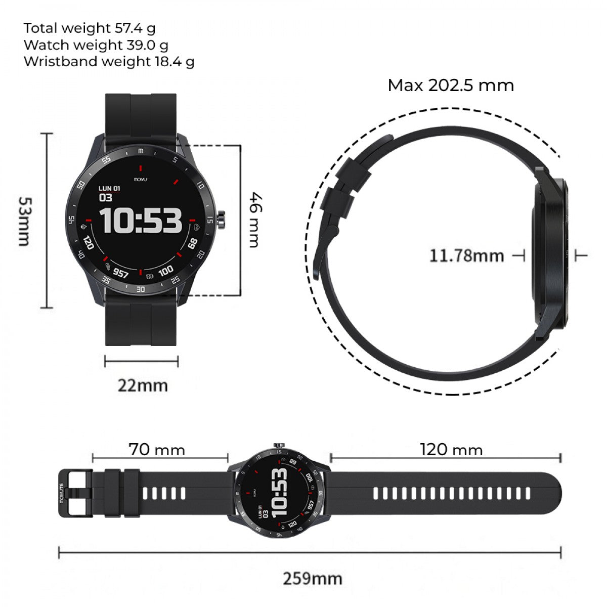 Reloj Inteligente T6 Negro - Molvu